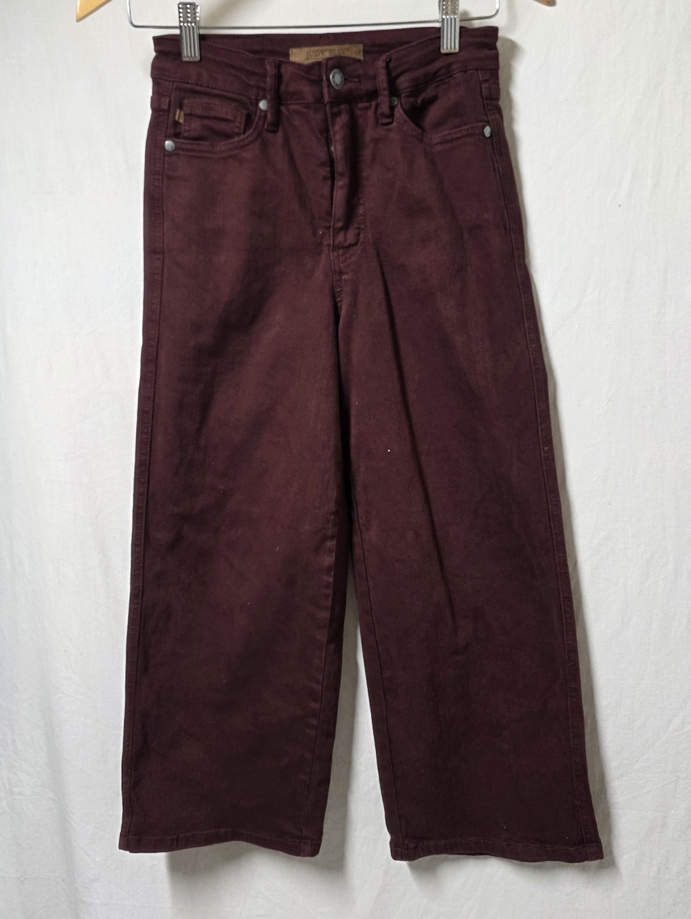 JUDY BLUE MAROON HIGH WAIST CROP WIDE LEG JEANS SIZE 1/25